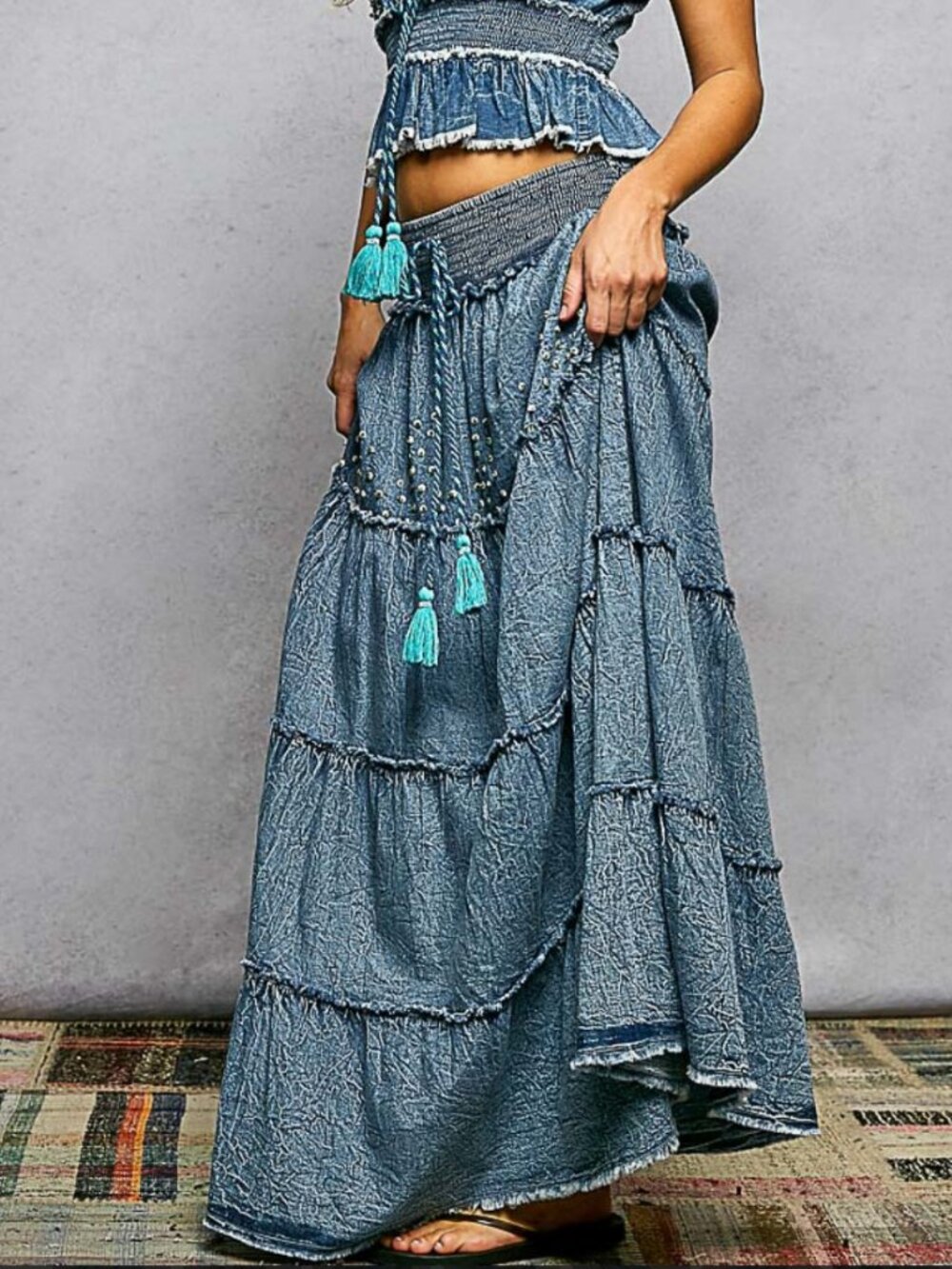 POL Tiered denim maxi skirt - Picture 5 of 7